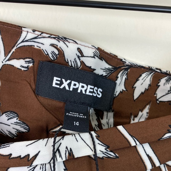 NEW Express Asymmetrical Tiered Tropical Floral Print Mini Skirt | BROWN | Sz 14 - Picture 3 of 12